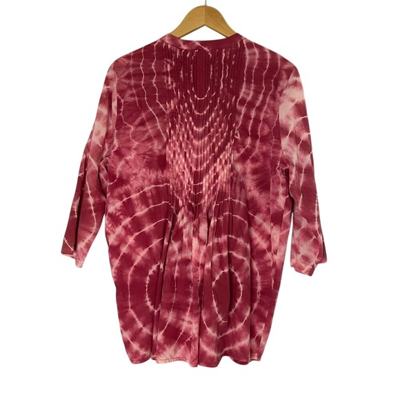 Chicos Size 3 Pink‎ Tie Dye Pleated Tunic Top Blouse Shirt - Picture 3 of 5